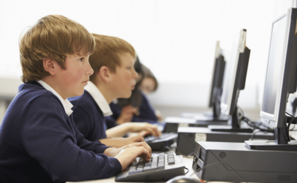 Students using a computer