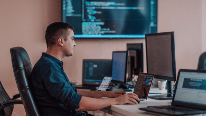 man using a software application