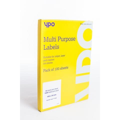 YPO Multi Purpose Labels - 16 Labels per Sheet. | Labels | YPO