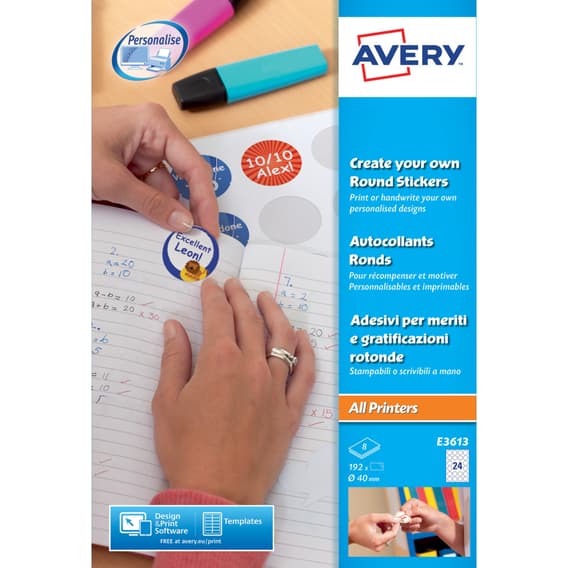 Avery Print Your Own Circular Stickers - 8 sheets of 24 - Pack of 192 ...