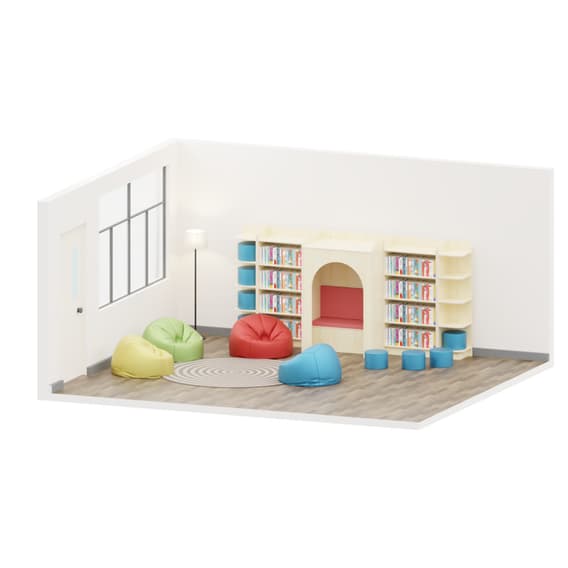 Library. Nook Stackable Kubbyclass Reading Nook with Seating Bundle | Library Shelving ...