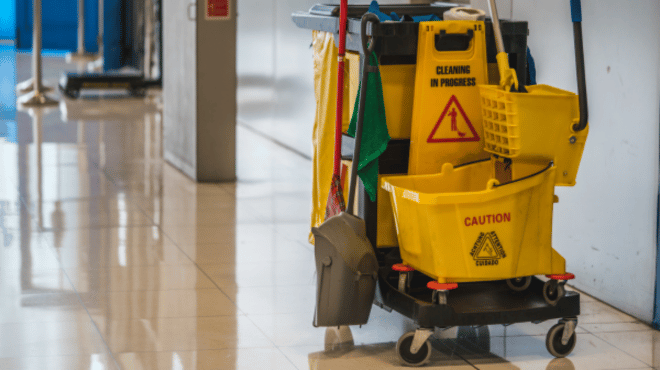 Cart with cleaning supplies