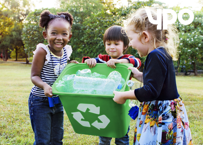 School children recycling