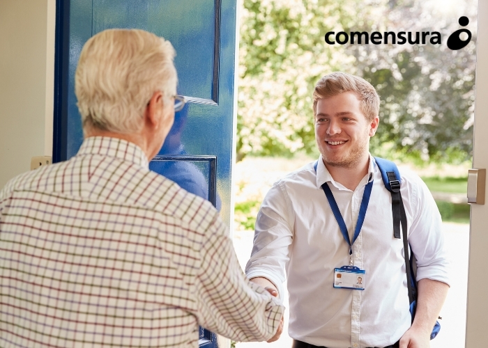 social worker at door of client