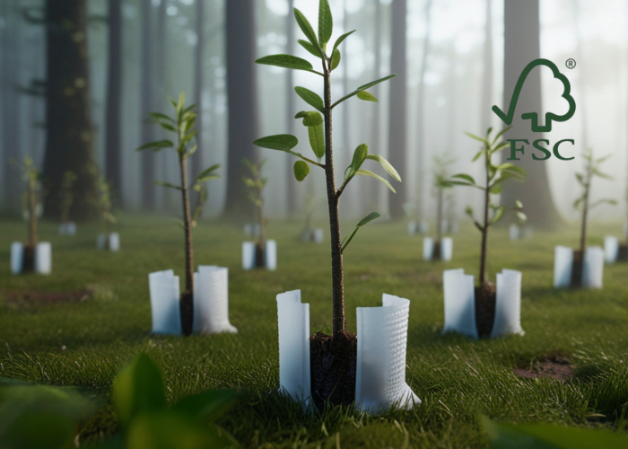 Forest trees with FSC logo