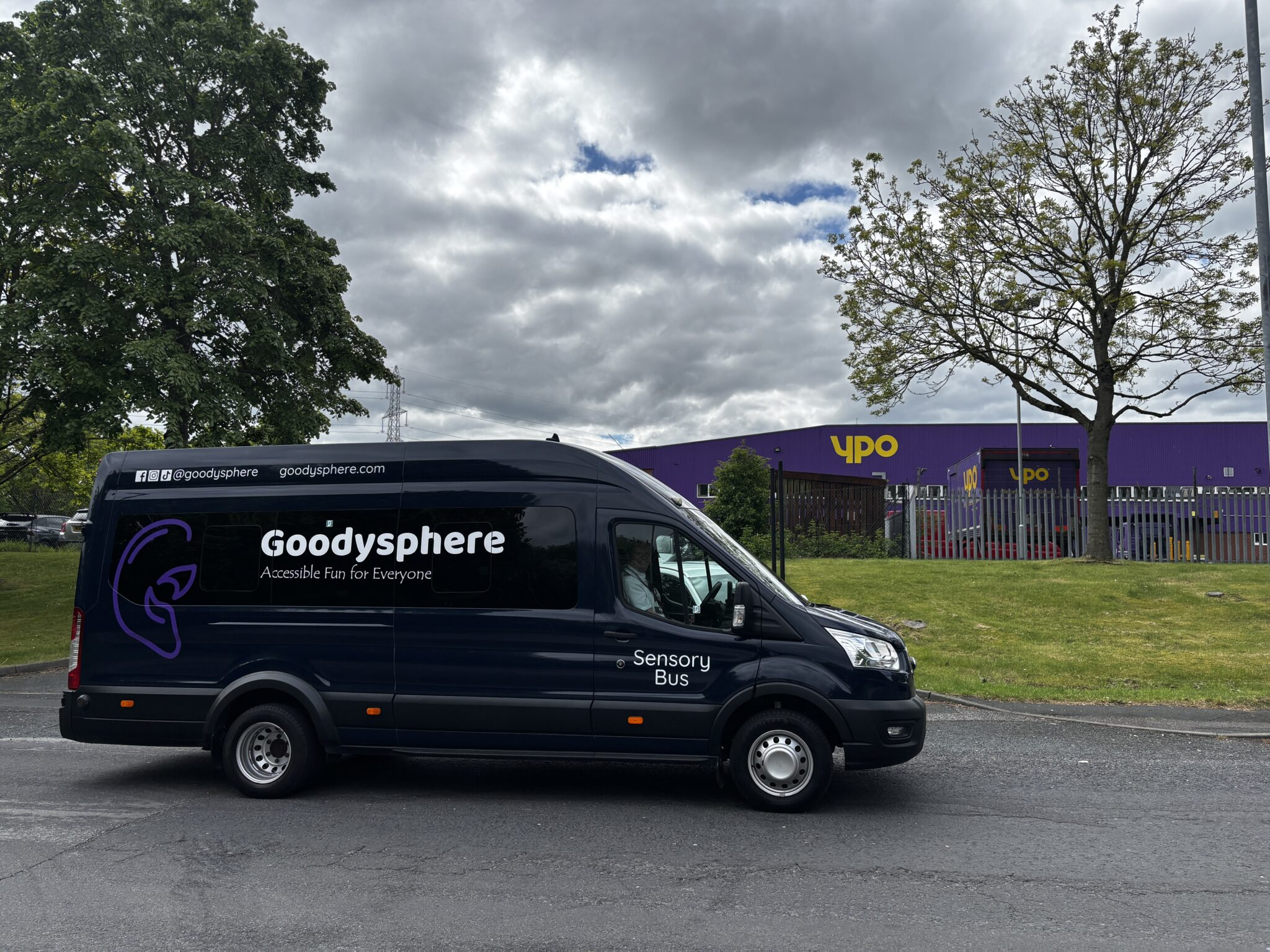 Goodysphere sensory bus pictured in front of YPO's building.